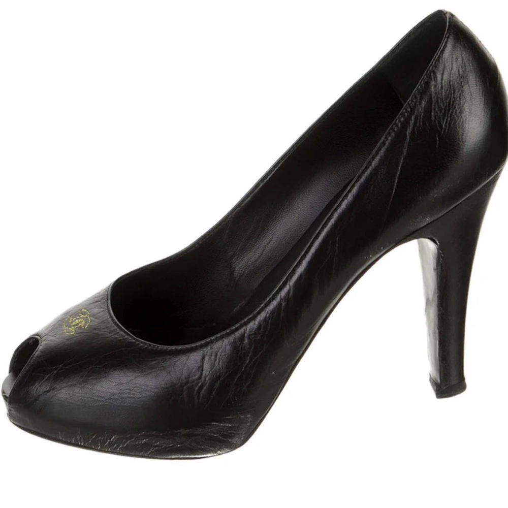 CHANEL Black Peep-Toe High Heel Pump
